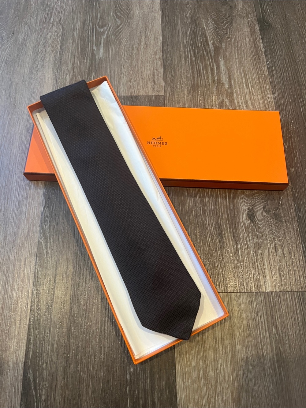 Hermes Brown Textured Silk Tie in Signature Box